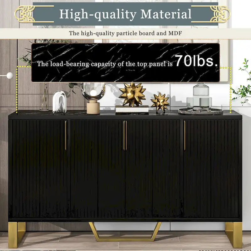 Buffet moderne avec quatre portes, poignées et pieds en métal et étagères réglables - Meuble de cuisine