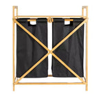 Double panier à linge coulissant en bambou avec étagère, naturel et noir