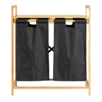 Double panier à linge coulissant en bambou avec étagère, naturel et noir