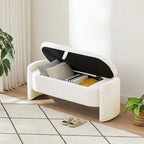 Banc de rangement ottoman ovale 3D en tissu polaire d'agneau, avec grand espace de rangement pour le salon, l'entrée et la chambre à coucher