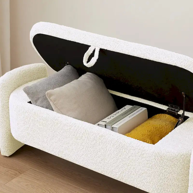 Banc de rangement ottoman ovale 3D en tissu polaire d'agneau, avec grand espace de rangement pour le salon, l'entrée et la chambre à coucher