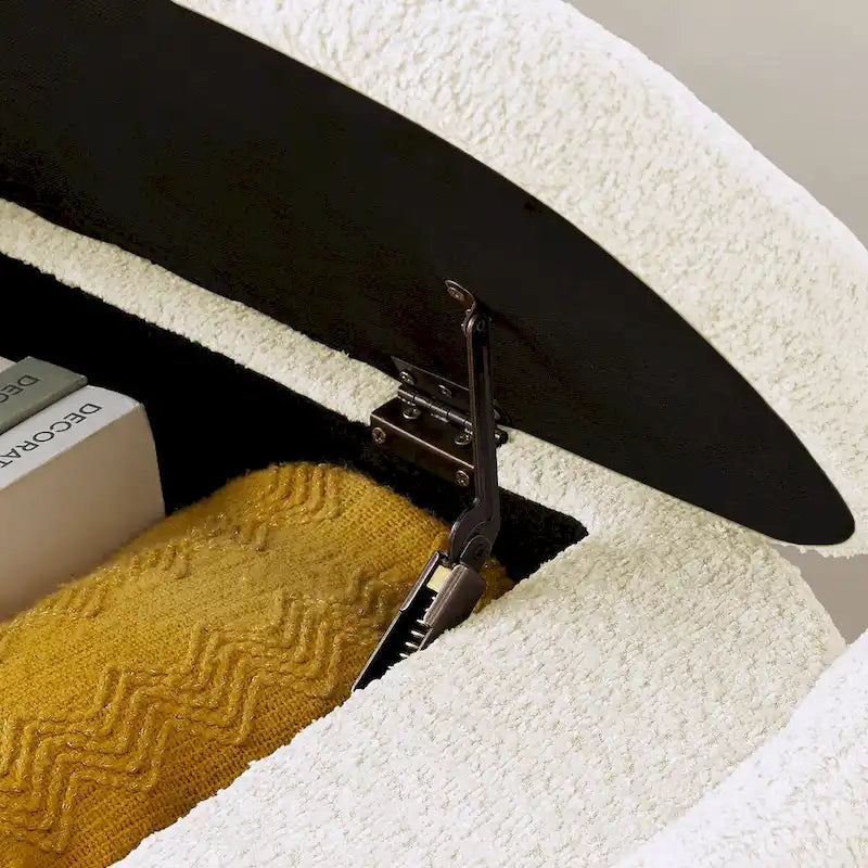 Banc de rangement ottoman ovale 3D en tissu polaire d'agneau, avec grand espace de rangement pour le salon, l'entrée et la chambre à coucher