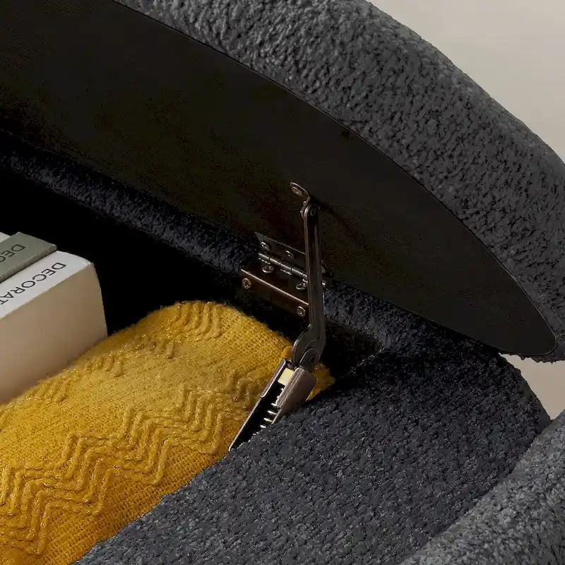 Banc de rangement ottoman ovale 3D en tissu polaire d'agneau, avec grand espace de rangement pour le salon, l'entrée et la chambre à coucher