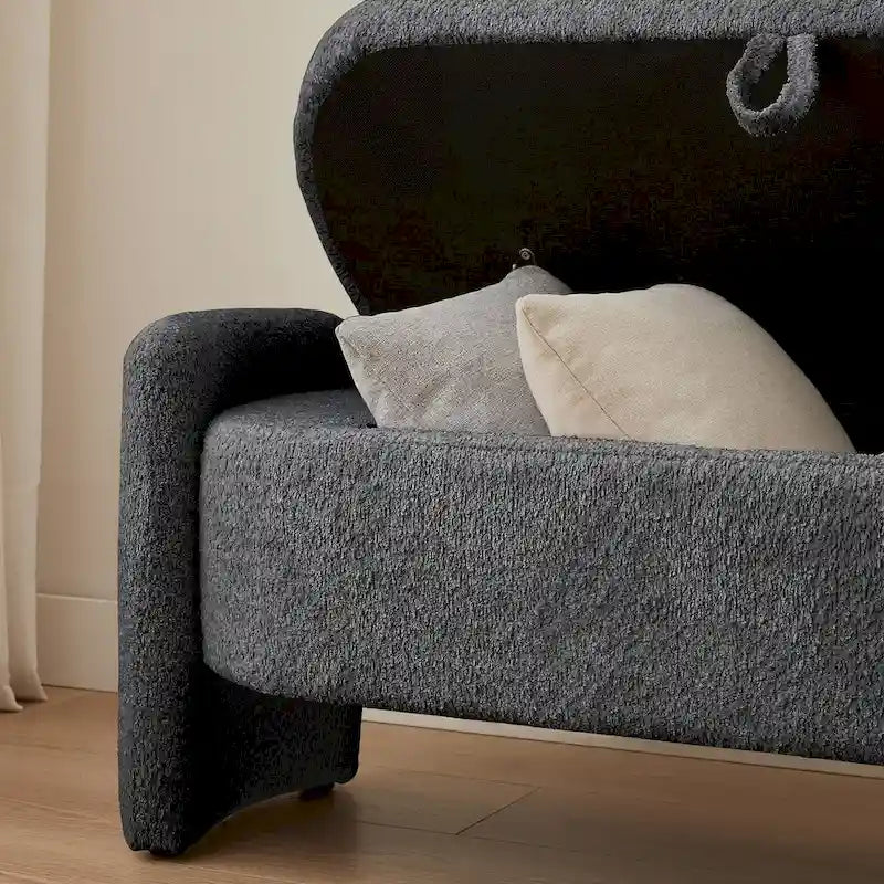 Banc de rangement ottoman ovale 3D en tissu polaire d'agneau, avec grand espace de rangement pour le salon, l'entrée et la chambre à coucher