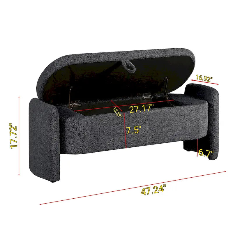 Banc de rangement ottoman ovale 3D en tissu polaire d'agneau, avec grand espace de rangement pour le salon, l'entrée et la chambre à coucher