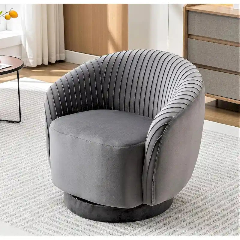 Fauteuil crapaud pivotant moderne avec revêtement en velours moelleux et rotation douce à 360°, canapé une place rond