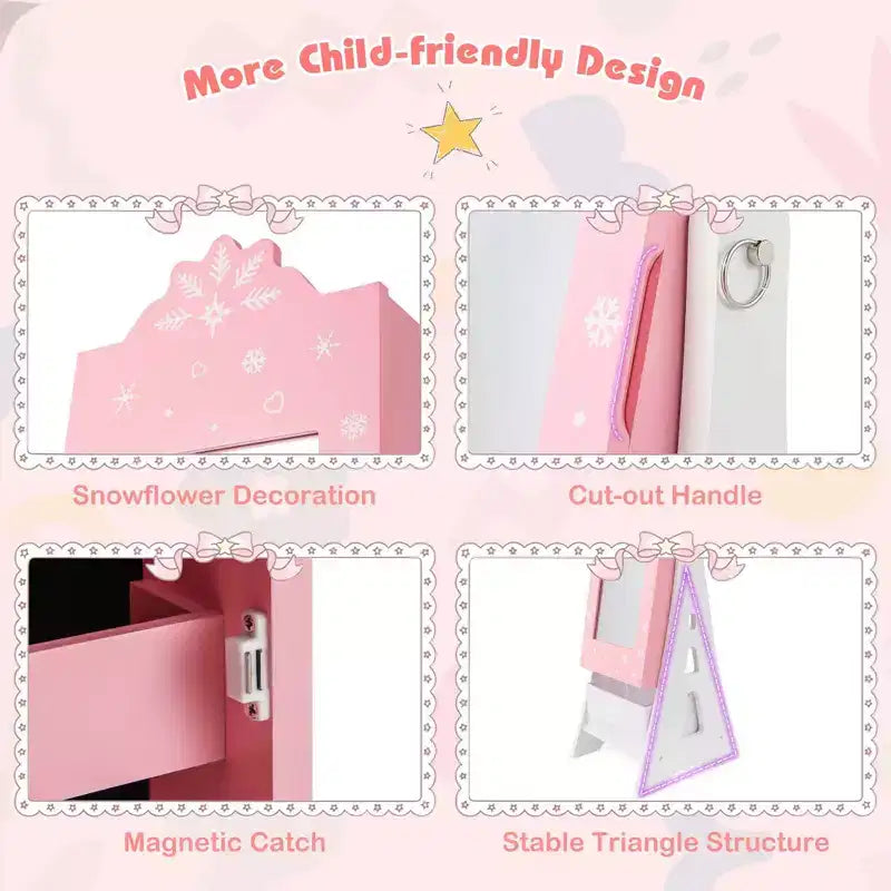 Coiffeuse pour enfants Costway avec tabouret et armoire à bijoux pour princesse, blanc/rose