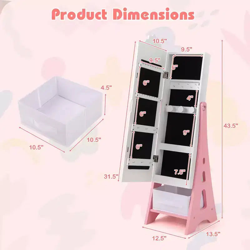 Coiffeuse pour enfants Costway avec tabouret et armoire à bijoux pour princesse, blanc/rose
