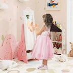 Coiffeuse pour enfants Costway avec tabouret et armoire à bijoux pour princesse, blanc/rose