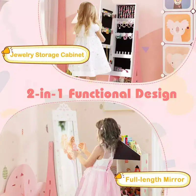Coiffeuse pour enfants Costway avec tabouret et armoire à bijoux pour princesse, blanc/rose
