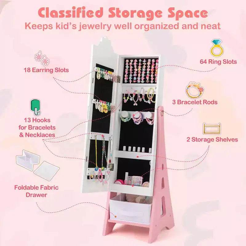 Coiffeuse pour enfants Costway avec tabouret et armoire à bijoux pour princesse, blanc/rose