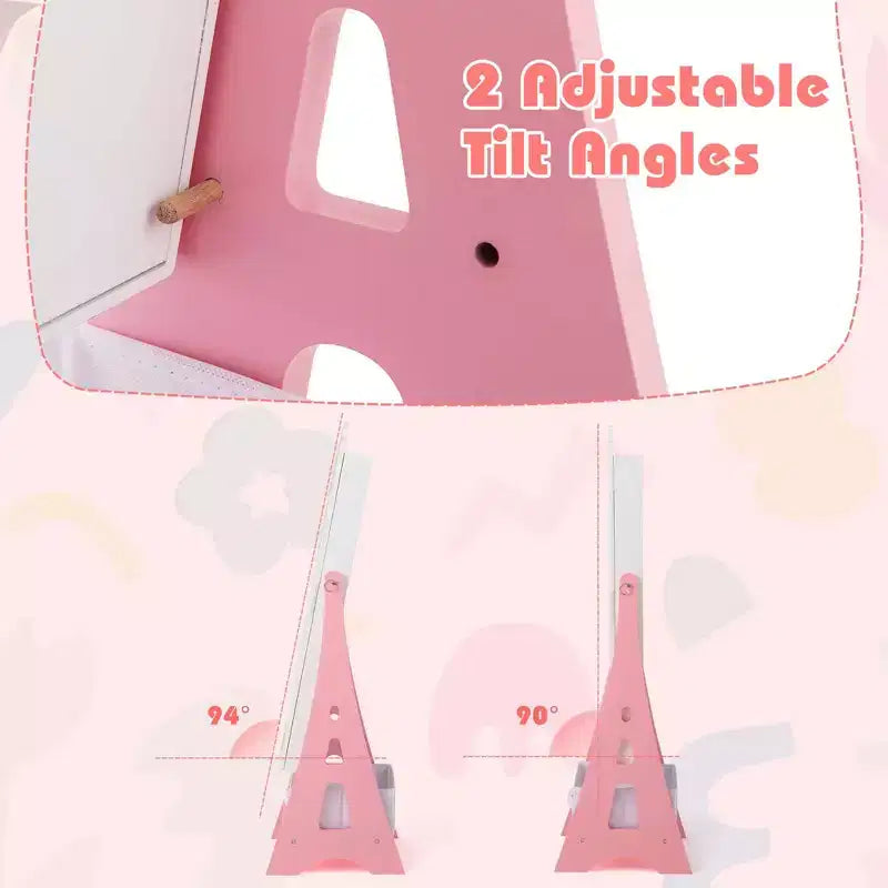 Coiffeuse pour enfants Costway avec tabouret et armoire à bijoux pour princesse, blanc/rose
