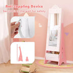 Coiffeuse pour enfants Costway avec tabouret et armoire à bijoux pour princesse, blanc/rose