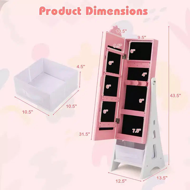 Coiffeuse pour enfants Costway avec tabouret et armoire à bijoux pour princesse, blanc/rose