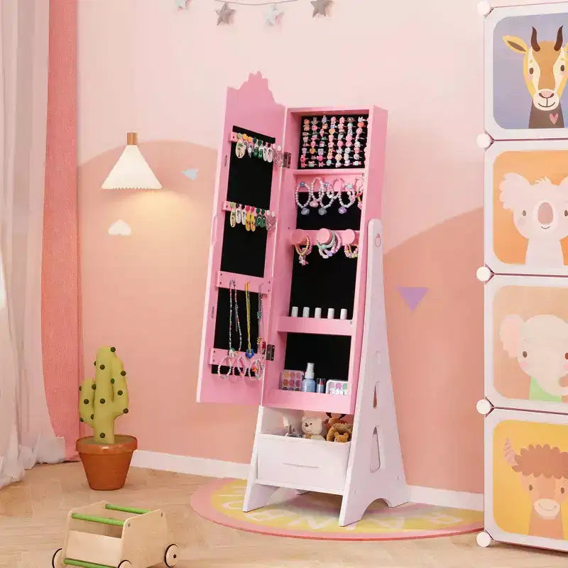 Coiffeuse pour enfants Costway avec tabouret et armoire à bijoux pour princesse, blanc/rose
