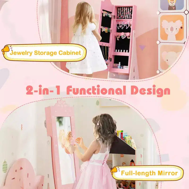 Coiffeuse pour enfants Costway avec tabouret et armoire à bijoux pour princesse, blanc/rose