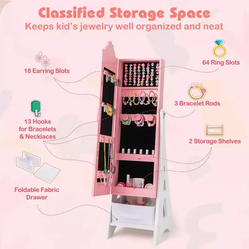 Coiffeuse pour enfants Costway avec tabouret et armoire à bijoux pour princesse, blanc/rose