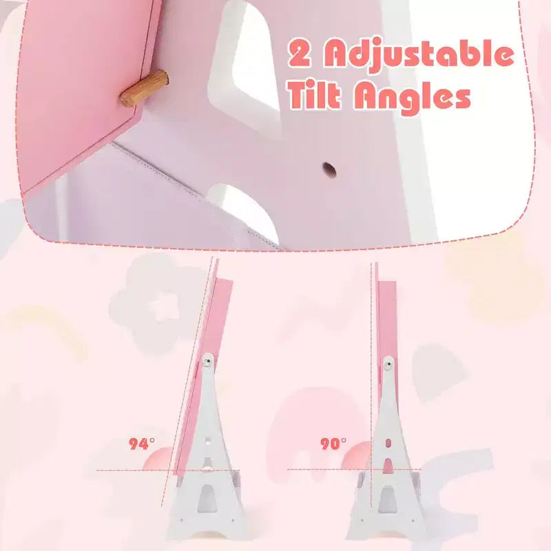Coiffeuse pour enfants Costway avec tabouret et armoire à bijoux pour princesse, blanc/rose