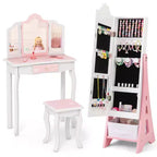 Coiffeuse pour enfants Costway avec tabouret et armoire à bijoux pour princesse, blanc/rose