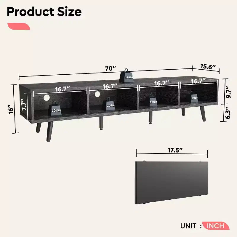 Meuble TV Bestier de 70 pouces, style Mid-Century Modern, pour téléviseurs de 65/70/75 pouces, meuble bas de divertissement avec portes coulissantes pour salon
