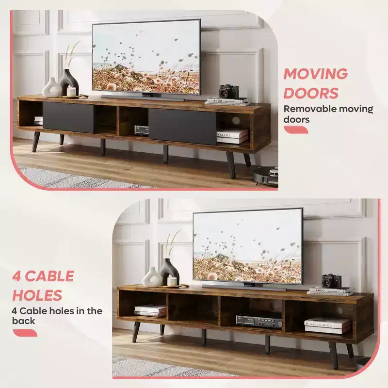Meuble TV Bestier de 70 pouces, style Mid-Century Modern, pour téléviseurs de 65/70/75 pouces, meuble bas de divertissement avec portes coulissantes pour salon