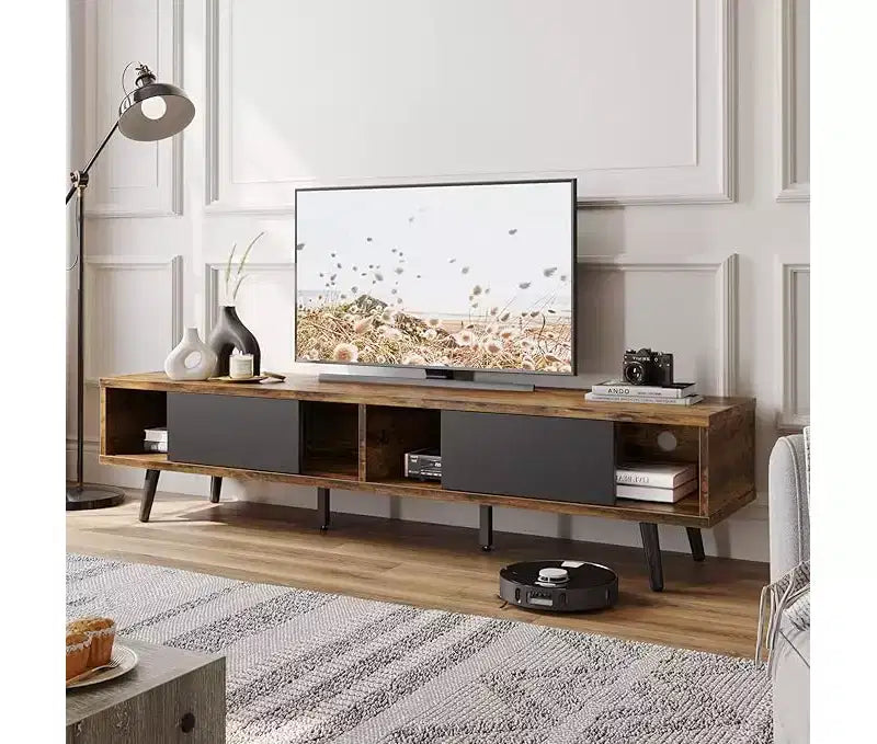 Meuble TV Bestier de 70 pouces, style Mid-Century Modern, pour téléviseurs de 65/70/75 pouces, meuble bas de divertissement avec portes coulissantes pour salon