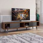 Meuble TV Bestier de 70 pouces, style Mid-Century Modern, pour téléviseurs de 65/70/75 pouces, meuble bas de divertissement avec portes coulissantes pour salon