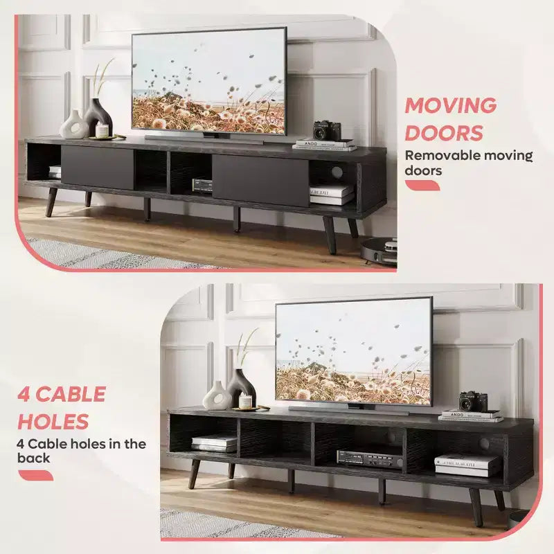 Meuble TV Bestier de 70 pouces, style Mid-Century Modern, pour téléviseurs de 65/70/75 pouces, meuble bas de divertissement avec portes coulissantes pour salon