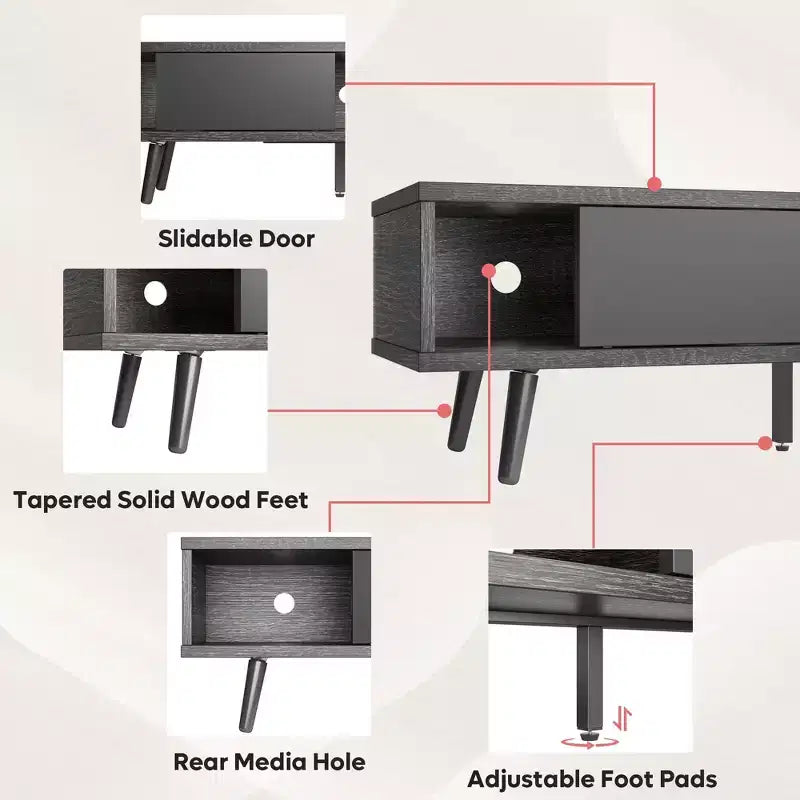 Meuble TV Bestier de 70 pouces, style Mid-Century Modern, pour téléviseurs de 65/70/75 pouces, meuble bas de divertissement avec portes coulissantes pour salon