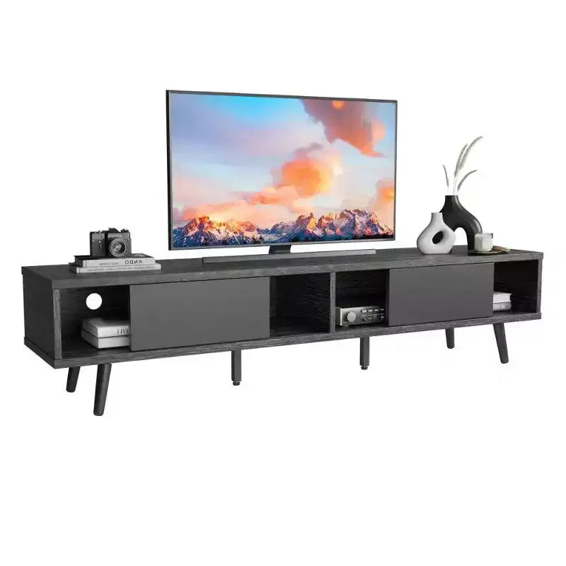 Meuble TV Bestier de 70 pouces, style Mid-Century Modern, pour téléviseurs de 65/70/75 pouces, meuble bas de divertissement avec portes coulissantes pour salon