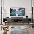 Bestier 70 inch Mid-Century Modern TV Stand for 65/70/75 TV, Low Entertainment Center TV Console Cabinet with Sliding Doors for Living Room