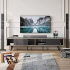 Meuble TV Bestier de 70 pouces, style Mid-Century Modern, pour téléviseurs de 65/70/75 pouces, meuble bas de divertissement avec portes coulissantes pour salon