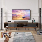 Meuble TV Bestier de 70 pouces, style Mid-Century Modern, pour téléviseurs de 65/70/75 pouces, meuble bas de divertissement avec portes coulissantes pour salon