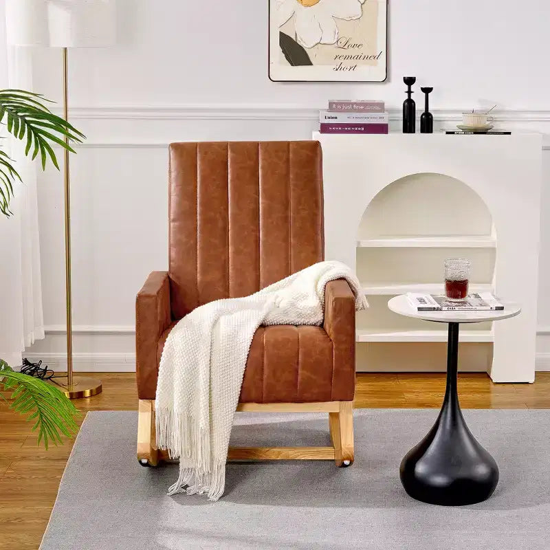 VECELO Fauteuil à bascule moderne avec port USB et poche latérale, fauteuil à bascule rembourré en similicuir pour salon et balcon