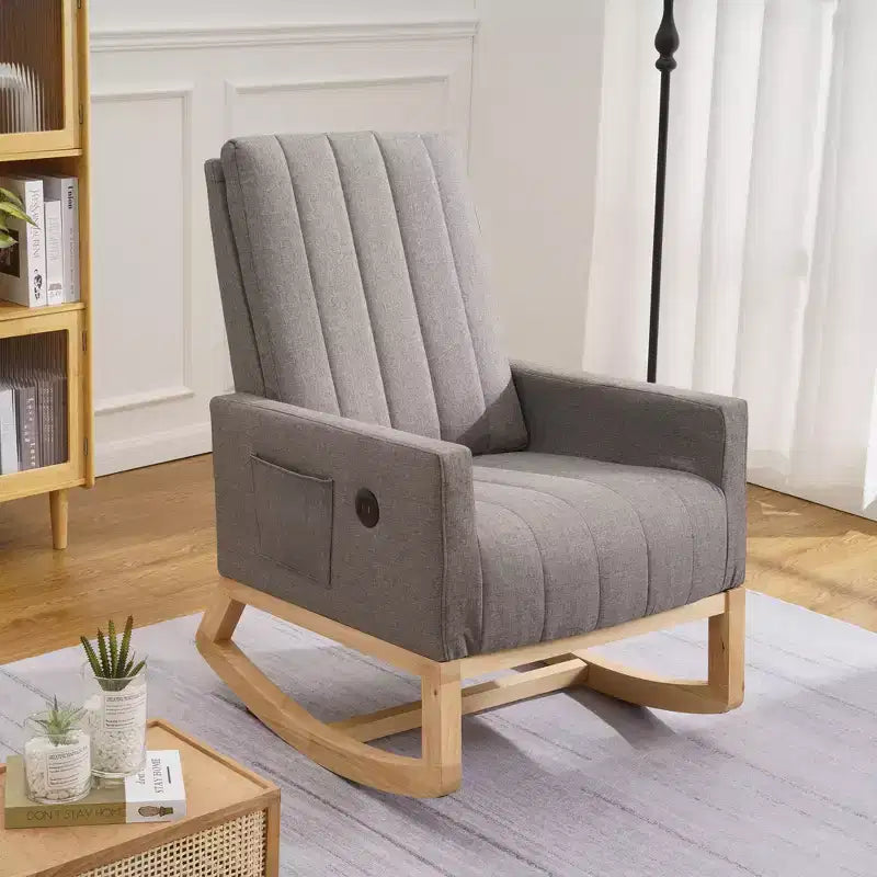 VECELO Fauteuil à bascule moderne avec port USB et poche latérale, fauteuil à bascule rembourré en similicuir pour salon et balcon