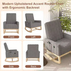 VECELO Fauteuil à bascule moderne avec port USB et poche latérale, fauteuil à bascule rembourré en similicuir pour salon et balcon