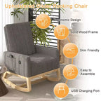 VECELO Fauteuil à bascule moderne avec port USB et poche latérale, fauteuil à bascule rembourré en similicuir pour salon et balcon