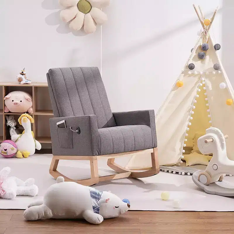 VECELO Fauteuil à bascule moderne avec port USB et poche latérale, fauteuil à bascule rembourré en similicuir pour salon et balcon