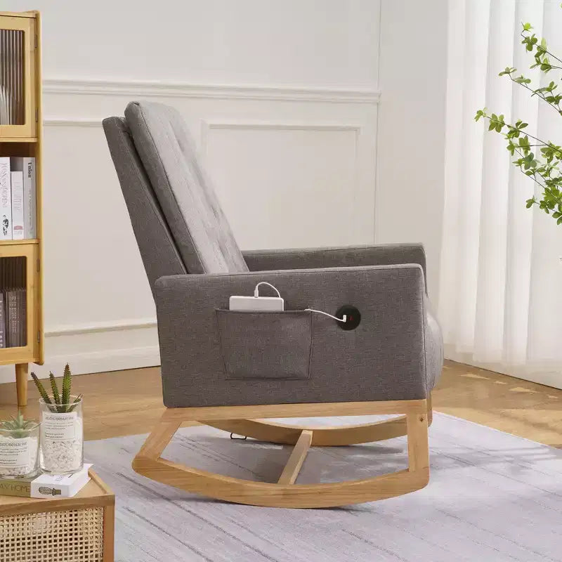 VECELO Fauteuil à bascule moderne avec port USB et poche latérale, fauteuil à bascule rembourré en similicuir pour salon et balcon