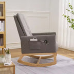 VECELO Fauteuil à bascule moderne avec port USB et poche latérale, fauteuil à bascule rembourré en similicuir pour salon et balcon
