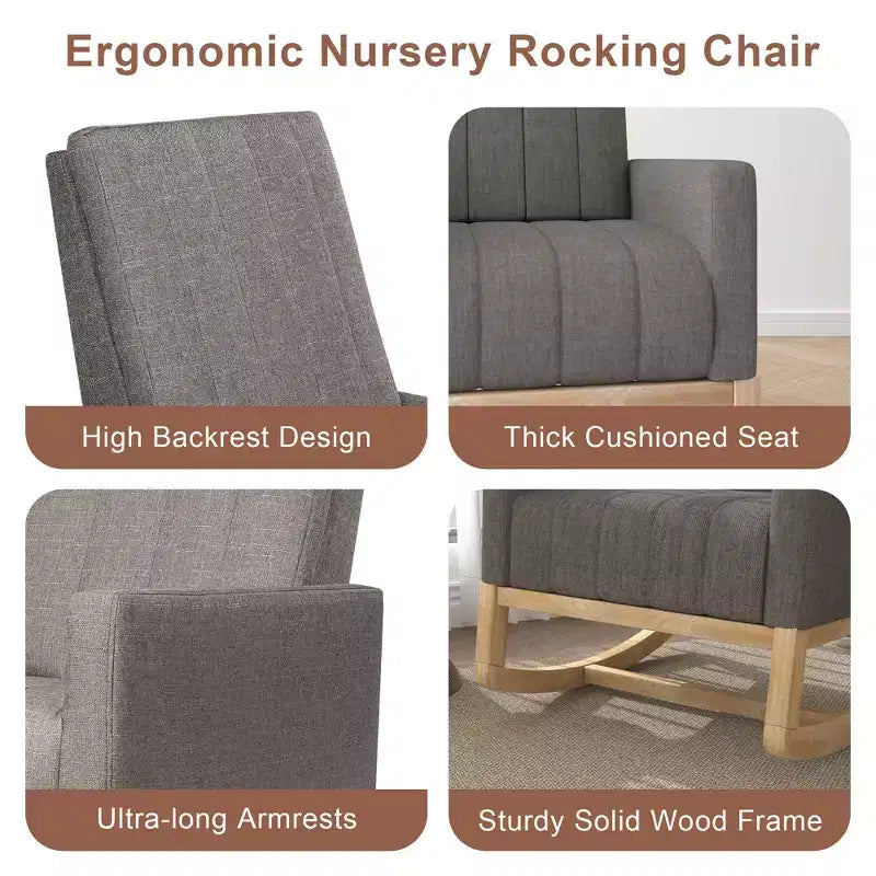 VECELO Fauteuil à bascule moderne avec port USB et poche latérale, fauteuil à bascule rembourré en similicuir pour salon et balcon