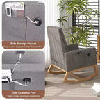 VECELO Fauteuil à bascule moderne avec port USB et poche latérale, fauteuil à bascule rembourré en similicuir pour salon et balcon