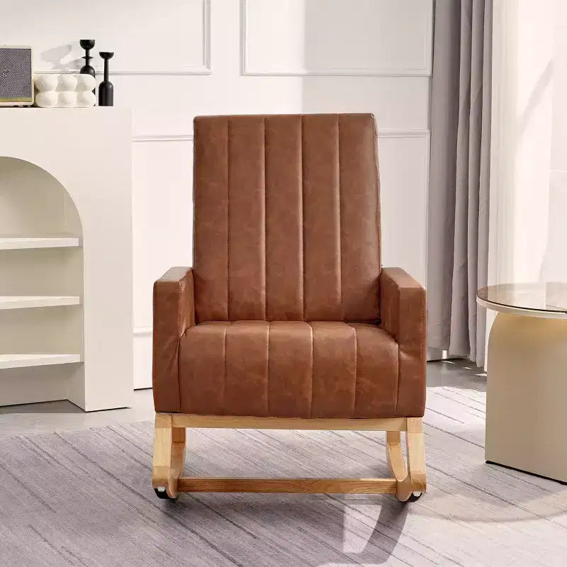 VECELO Fauteuil à bascule moderne avec port USB et poche latérale, fauteuil à bascule rembourré en similicuir pour salon et balcon