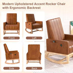 VECELO Fauteuil à bascule moderne avec port USB et poche latérale, fauteuil à bascule rembourré en similicuir pour salon et balcon