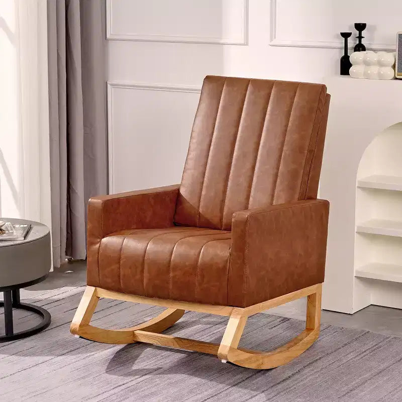 VECELO Fauteuil à bascule moderne avec port USB et poche latérale, fauteuil à bascule rembourré en similicuir pour salon et balcon