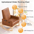 VECELO Fauteuil à bascule moderne avec port USB et poche latérale, fauteuil à bascule rembourré en similicuir pour salon et balcon