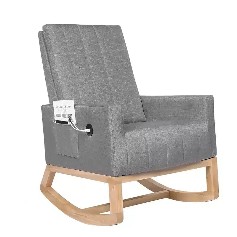 VECELO Fauteuil à bascule moderne avec port USB et poche latérale, fauteuil à bascule rembourré en similicuir pour salon et balcon
