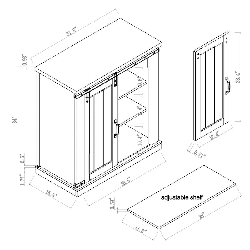 Meuble TV compact de 32 po avec porte de grange, pour téléviseurs jusqu'à 40 po de largeur