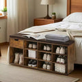 Storage Bench, Entryway Bench with Cushion, Drawer and Open Compartments, Bench with Storage, for Living Room, Bedroom, Closet