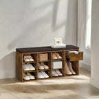 Banc de rangement, Banc d'entrée avec coussin, tiroir et compartiments ouverts, Banc avec rangement, pour salon, chambre, placard